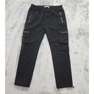 Public Supply NYC Pants Mens M Black Cargo Drawcord Joggers Zip Pockets Tapered